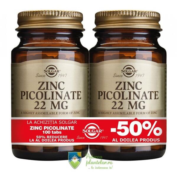 Solgar Zinc Picolinate 22mg 100 tablete Pachet 1+1/2