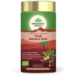Organic India Tulsi (Busuioc Sfant) Masala Chai | Relaxant & Regenerant, 100g BIO