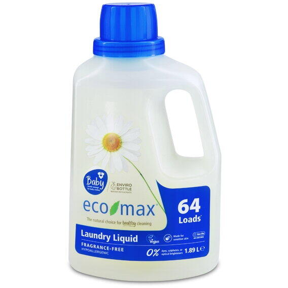 Detergent concentrat hipoalergenic fara miros pt rufe, potrivit si pt hainele bebelusilor, Ecomax,1.89L (64 spalari)