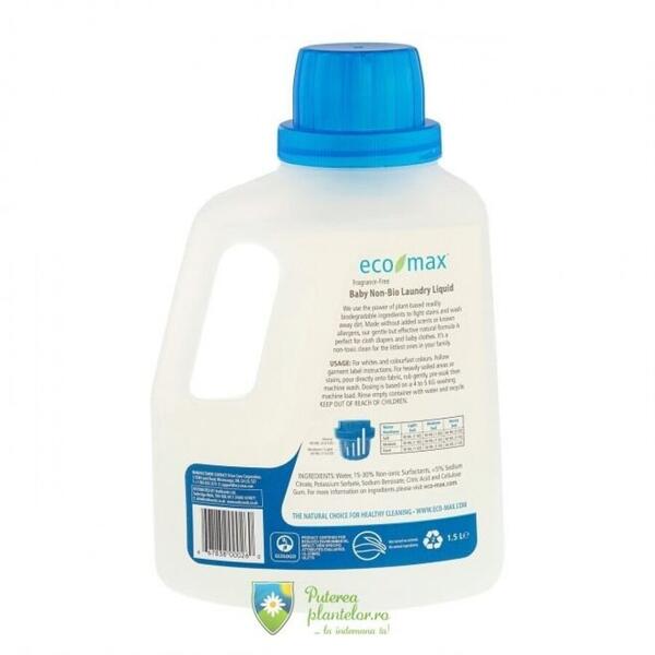 EcoMax Detergent Bio rufe fara miros pentru bebelusi (50 spalari) 1.5 l