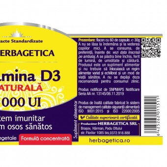 Herbagetica Vitamina D3 Naturala 5000 UI 60 capsule