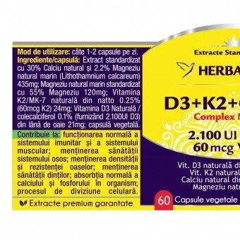 Herbagetica Complex natural D3+K2+CA+MG 60 capsule