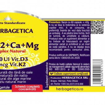 Herbagetica Complex natural D3+K2+CA+MG 60 capsule