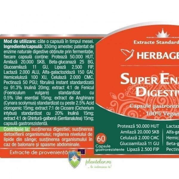 Herbagetica Super Enzime Digestive 60 capsule