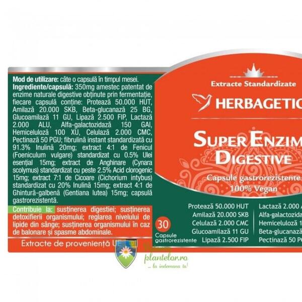 Herbagetica Super Enzime Digestive 30 capsule