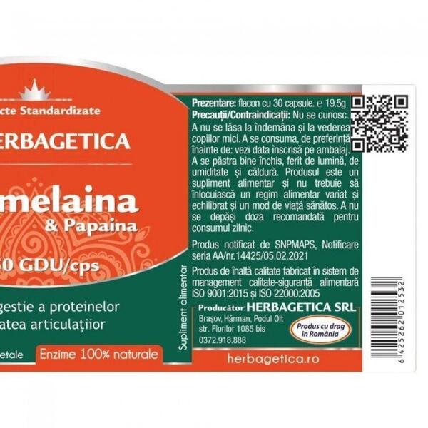 Herbagetica Bromelaina si papaina 30 capsule
