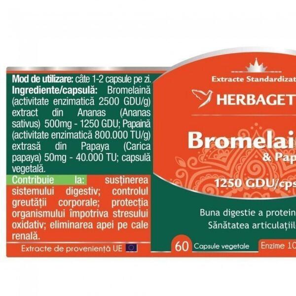 Herbagetica Bromelaina si papaina 60 capsule