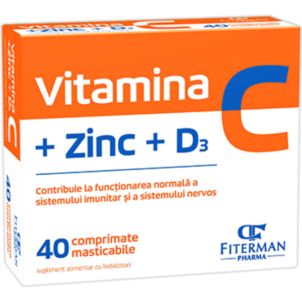 Fiterman Vitamina C+Zn+D3, 40 comprimate masticabile