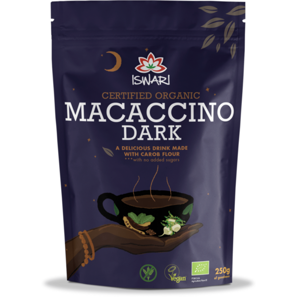 Iswari Superfood Portugal Bautura instant decofeinizata bio vegana Macaccino Dark 250g