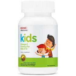 Gnc Milestones Kids Omega-3 Gummy, Acizi Grasi Omega-3 Pentru Copii 2-12 Ani, Cu Aroma Naturala De Lamaie Si Capsuni, 60 Jeleuri