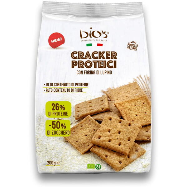 Bio's Crackers proteic BIO din faina lupin, faina spelta si sare de Cervia Bio s