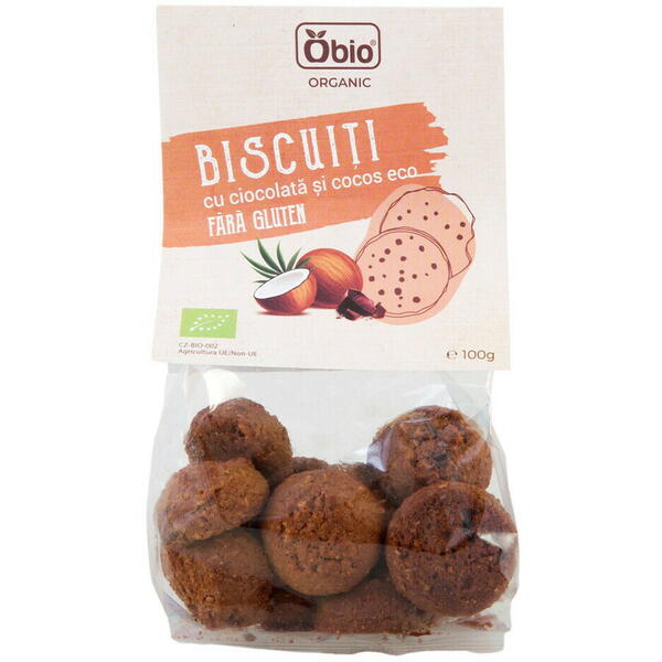Biscuiti cu ciocolata si cocos fara gluten bio 100g Obio