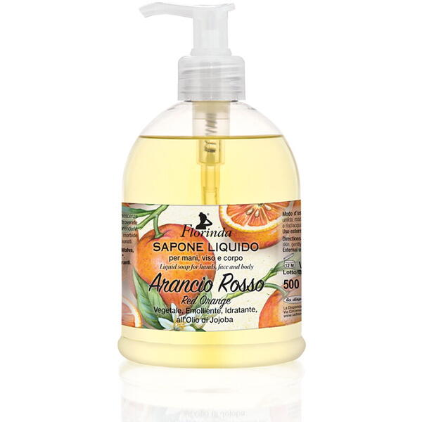 Sapun lichid vegetal hidratant cu parfum de portocale rosii si ulei de Jojoba, Florinda, 500 ml La Dispensa