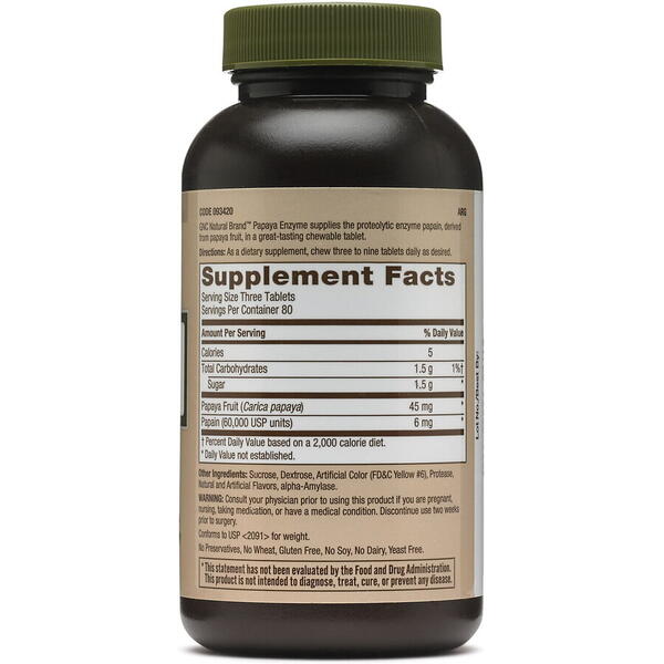 Gnc Natural Brand Papaya Enzyme, Enzime Digestive Din Papaia, 240 Tb