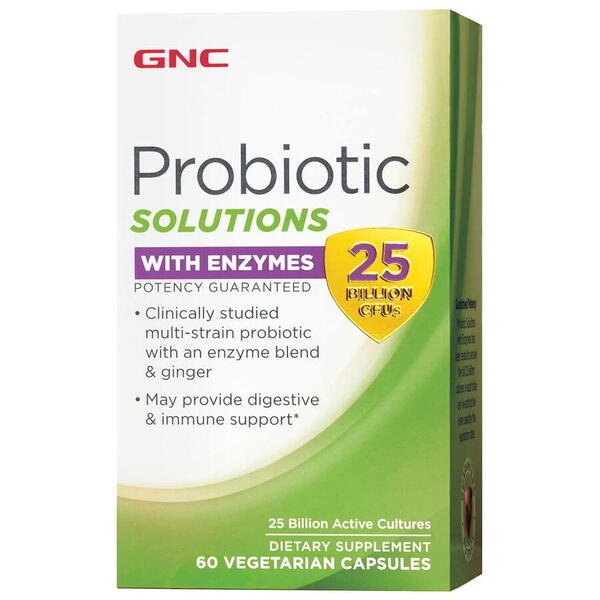 GNC Live Well Gnc Probiotic Solutions With Enzymes, Probiotic Cu Enzime Digestive 25 Miliarde Cfu, 60 Cps
