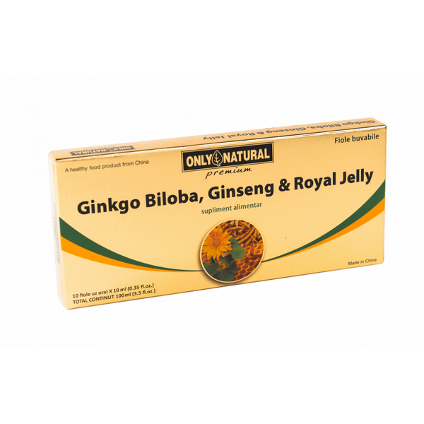ONLY NATURAL Ginkgo Biloba & Ginseng Royal Jelly - 10 fiole pentru uz oral