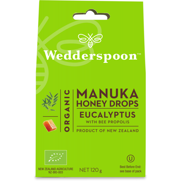Wedderspoon Bomboane cu manuka eucalipt si propolis 120gr, BIO
