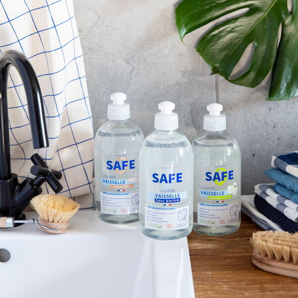 Detergent BIO pentru vase, parfum mere verzi, fara alergeni Safe 500 ml