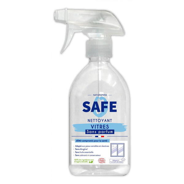 Detergent BIO pentru geamuri cu pulverizator, fara parfum, fara alergeni Safe 500 ml