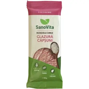 Sano Vita Rondele din orez cu glazura de capsuni, 66 g, Sanovita