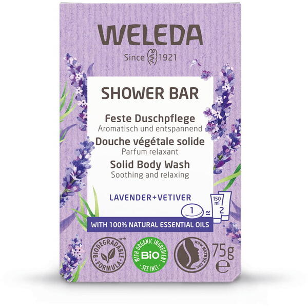 Săpun solid vegetal pentru duș LAVANDĂ + VETIVER, 75g, WELEDA