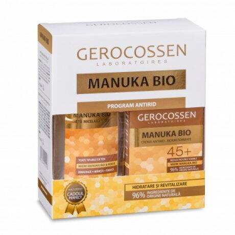 Gerocossen Caseta Cadou Manuka Bio - Crema antirid riduri formate 45+ si Apa micelara