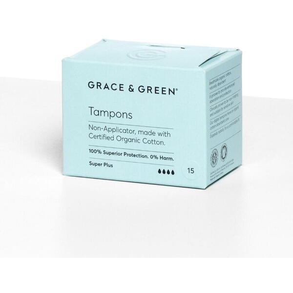 Tampoane din bumbac organic 100% Super Plus (15 buc), Grace and Green