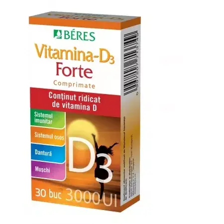 Bioeel Vitamina D3 Forte 3000 UI, 30 comprimate, Beres