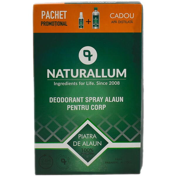 Naturallum Pachet Alaun Corp - Deo Spray Alaun pt corp 100ml + Refill Apa Distilata 500ml