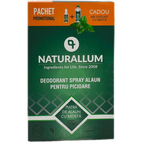 Naturallum Pachet Alaun Picioare - Deo Spray Alaun pt picioare 100ml + Refill Apa Distilata Mentolata 500ml
