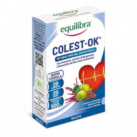 COLEST OK - Colesterol optim, Supliment pentru reglarea colesterolului, EQUILIBRA, 20 Comprimate, 24 g