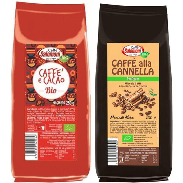Caffe Salomoni Cutie cadou - Cafea eco cu scortisoara 250 g si Cafea eco cu cacao 250 g Salomoni Cafe