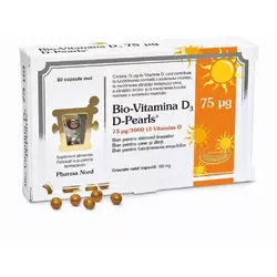 Bio Vitamina D3 3000UI D-Pearls 75 mcg, 80 capsule moi, Pharma Nord