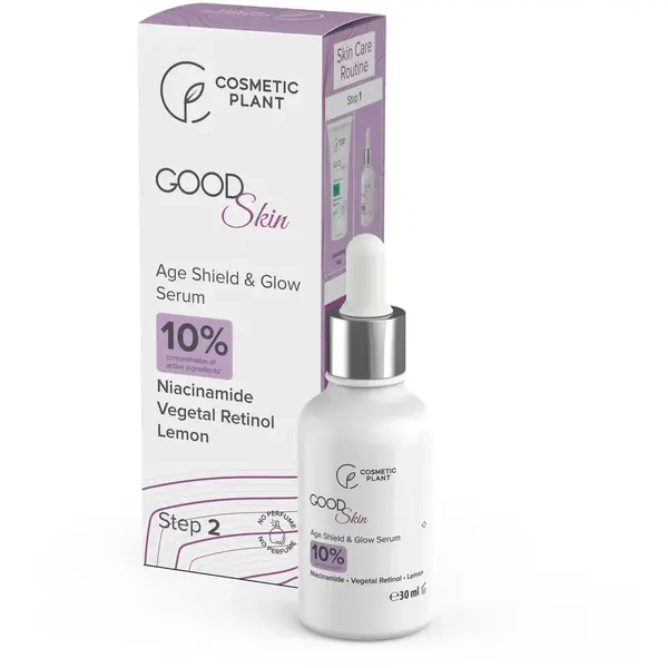 Cosmetic Plant GOOD Skin – Age Shield & Glow Serum cu Niacinamida, Vegetal Retinol și Extract de lamaie 30 ml