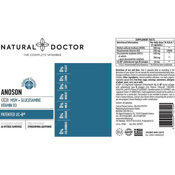 ANOSON colagen patentat UC-II Natural Doctor 60 cps