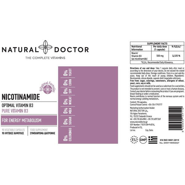 NICOTINAMIDE functionare normala organism Natural Doctor 90 cps