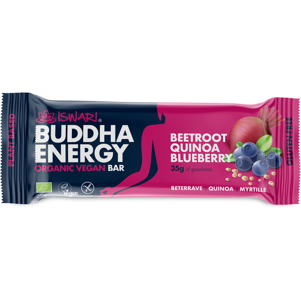 Baton energizant BIO Buddha cu sfecla rosie, quinoa si afine Iswari 35g