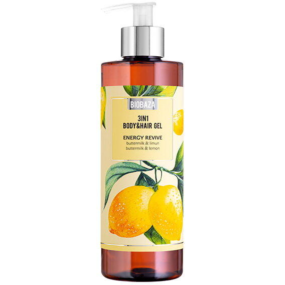 Sampon & gel de dus cu parfum natural de Lemon Buttermilk, Energy Revive, Biobaza, 400 ml
