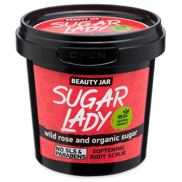 Scrub corporal cu trandafir salbatic si zahar organic, Sugar Lady, Beauty Jar, 180 g