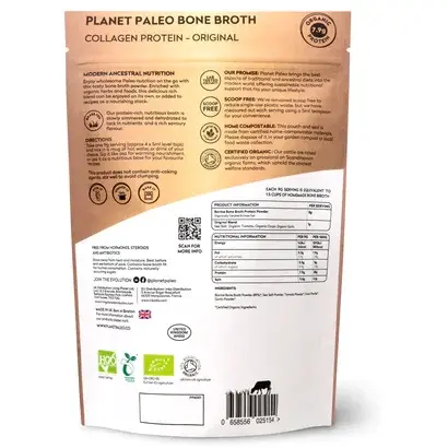 Organic Bone Broth proteina de colagen organic din supa de oase 225 grame (25 portii), Planet Paleo