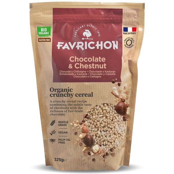 Musli BIO cu cereale integrale, ciocolata si castane Favrichon 325 g