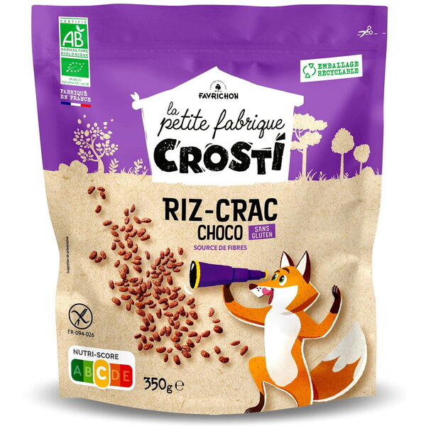 Cereale BIO pentru copii din orez expandat si ciocolata Crosti 350g