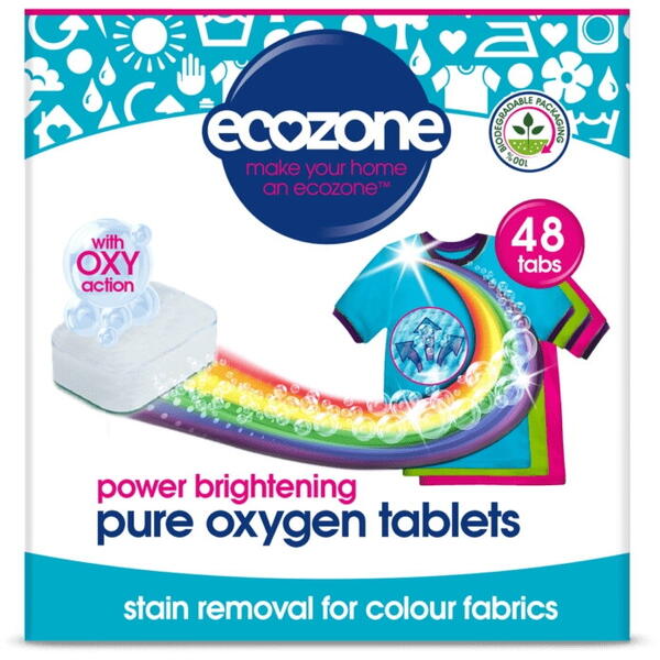 Ecozone Tablete pe baza de oxigen activ pentru stralucirea hainelor, mentinerea culorii si indepartarea petelor, 48 buc
