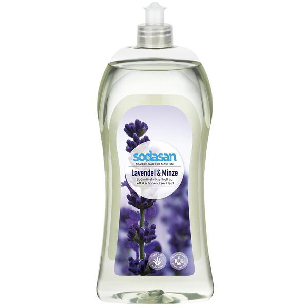 Detergent lichid de vase cu lavanda si menta Sodasan, 1L