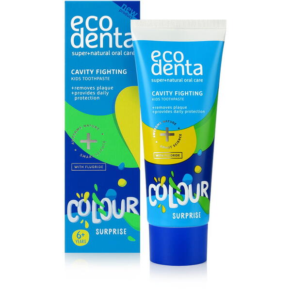 Pasta de dinti impotriva cariilor pentru copii 6+, Color surprize, Ecodenta, 75 ml