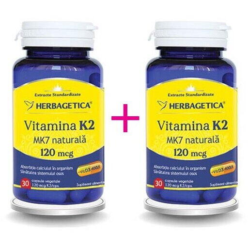Herbagetica Vitamina K2 MK7 naturala, 30+30 capsule