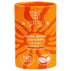 Beauty Made Easy Stick solid protectie solara minerala SPF 50, aloe vera, pentru fata si corp, 30 g