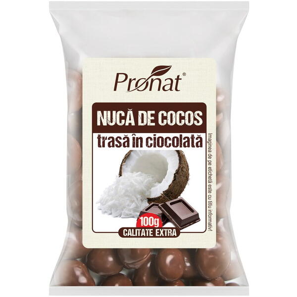 Nuca de cocos trasa in ciocolata, 100g Pronat