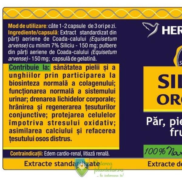 Herbagetica Siliciu Organic 60 cps + 10 cps Cadou