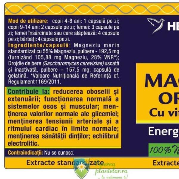 Herbagetica Magneziu Organic 60 cps+10 cps Cadou